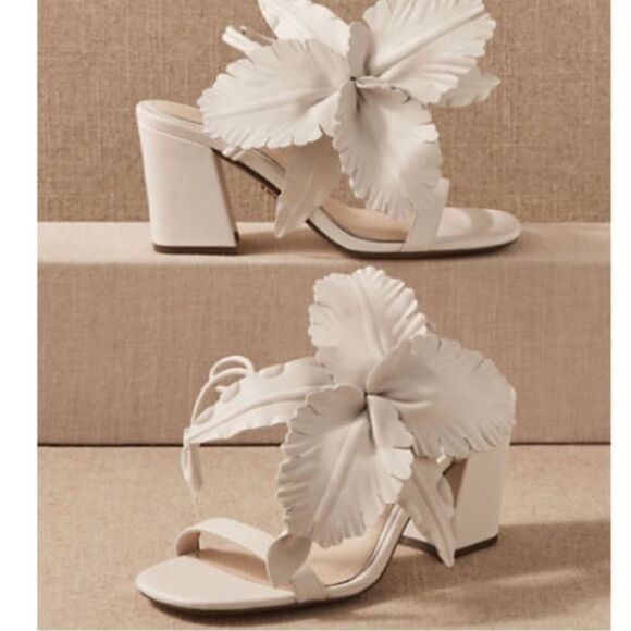 BHLDN Ivory Cecelia NY Hibiscus Heels US 9.5 - Picture 1 of 9